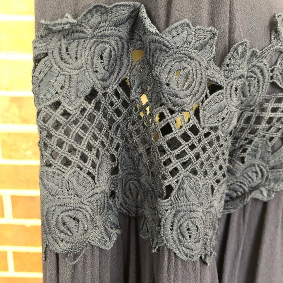 Lumie Brand Empire Rich Blue Blouse Swing Top Lace Embroidery Neiman Marcus Sz M - Picture 13 of 14